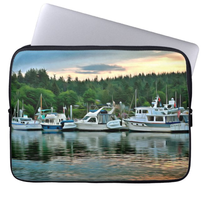 Boats at Sunset on Bainbridge Island Laptop Sleeve (Front)