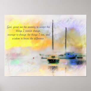 boats at sunset serenity prayer poster