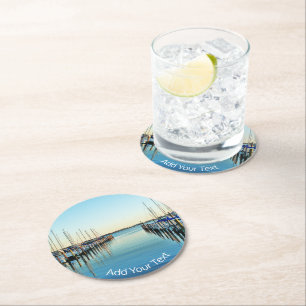 Boats At The Marina by Shirley Taylor Round Paper Coaster