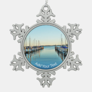 Boats at the Marina by Shirley Taylor Snowflake Pewter Christmas Ornament