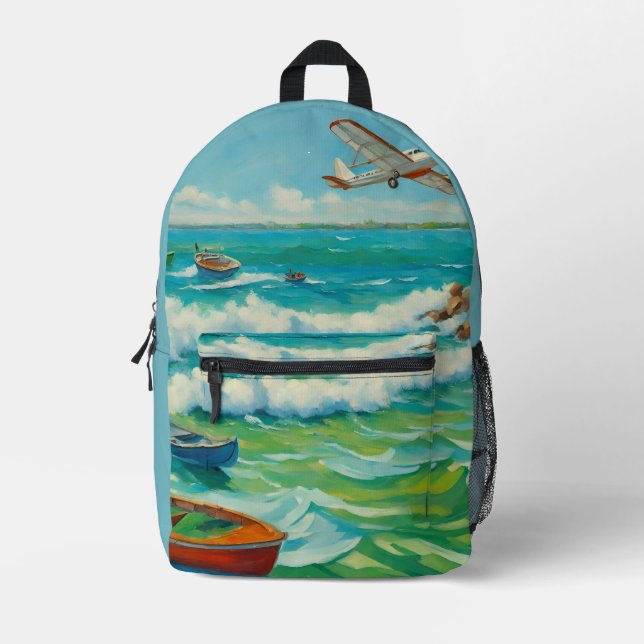 Boats Beach Sea Plane All over print Backpack (Front)