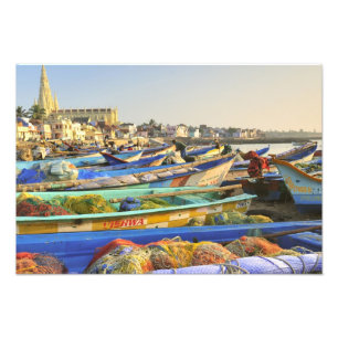 Boats being readied for fishing, The Church of Photo Print