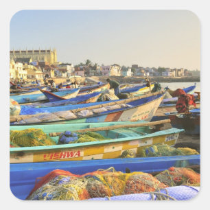 Boats being readied for fishing, The Church of Square Sticker