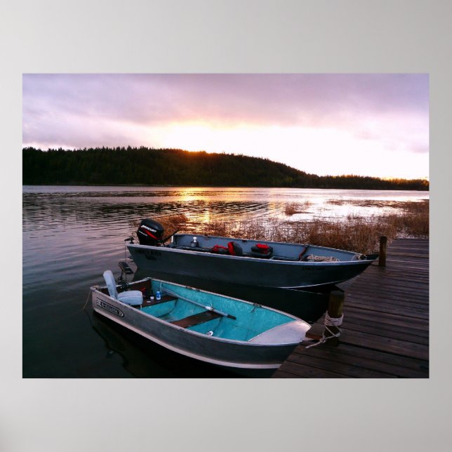 Boats by the Dock at Sundown Poster (Front)