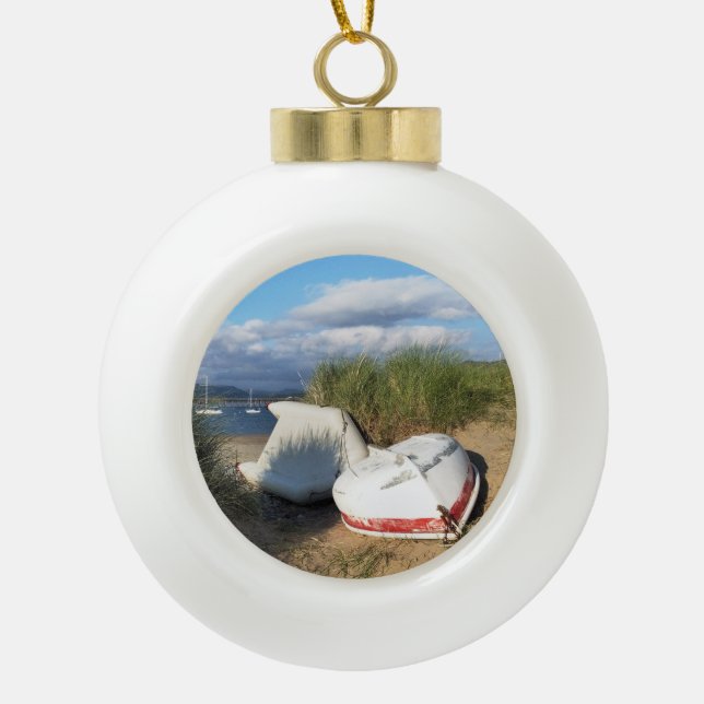BOATS CERAMIC BALL CHRISTMAS ORNAMENT (Front)