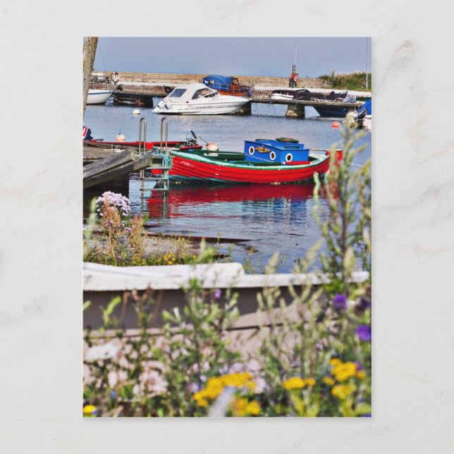 Boats docked in small harbour postcard (Front)