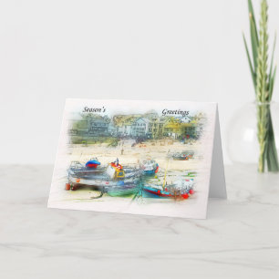 Boats in a harbour Christmas Card