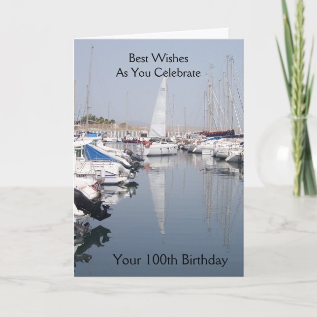 Boats In A Marina Personalised 100th Birthday Card (Front)