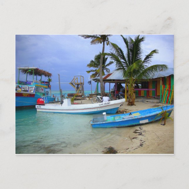 Boats in Caye Caulker, Belise Postcard (Front)