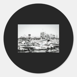 Boats In Harbour Faro Black And White Sticker