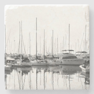 Boats in the harbour stone coaster