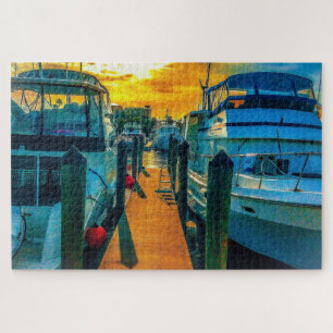 Boats in the Harbour Sunset Jigsaw Puzzle