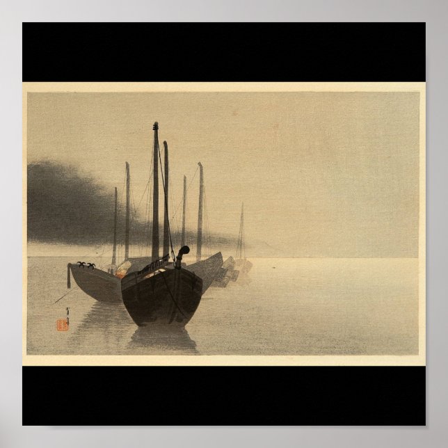 Boats in the Mist by Seitei Watanabe 1851- 1918 Poster (Front)