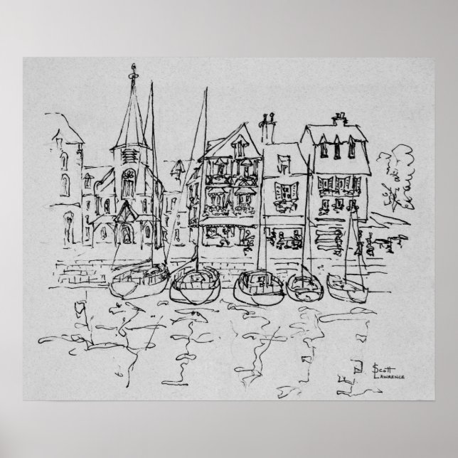 Boats in the Port at Honfleur | Normandy, France Poster (Front)