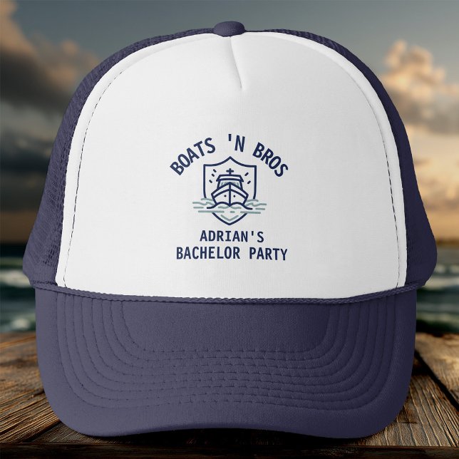 Boats N Bros Bachelor Party Favor Nautical Groom Trucker Hat (Creator Uploaded)