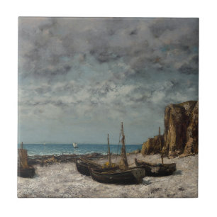 Boats on a Beach, Étretat – Gustave Courbet Ceramic Tile