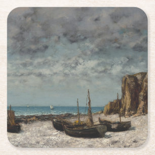Boats on a Beach, Étretat – Gustave Courbet Square Paper Coaster