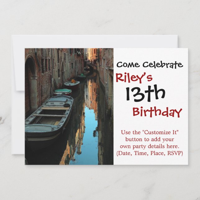 Boats on Canal Water Venice Italy Buildings Invitation (Front)