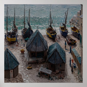 Boats on the Beach at Étretat Poster