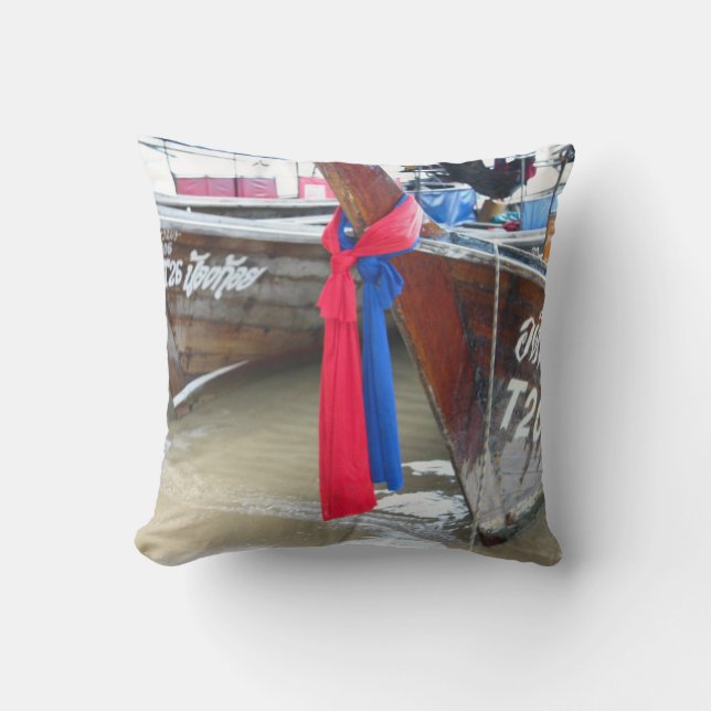 Boats On The Beach | Phi Phi Islands, Thailand Cushion (Front)