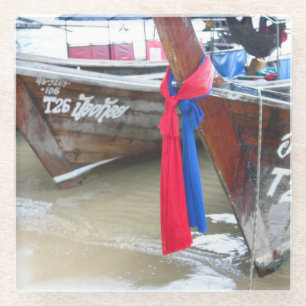 Boats On The Beach Phi Phi Islands, Thailand Glass Coaster
