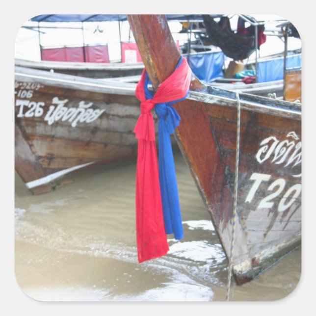 Boats On The Beach | Phi Phi Islands, Thailand Square Sticker (Front)