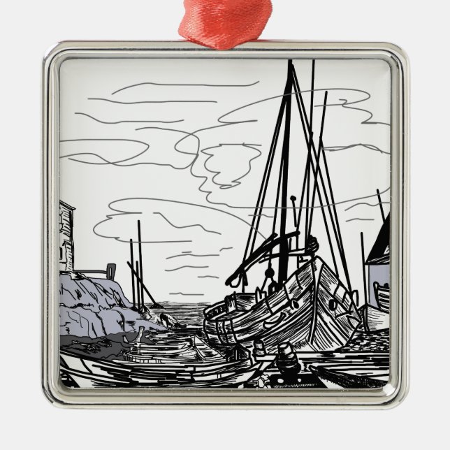 boats on the sea metal ornament (Front)