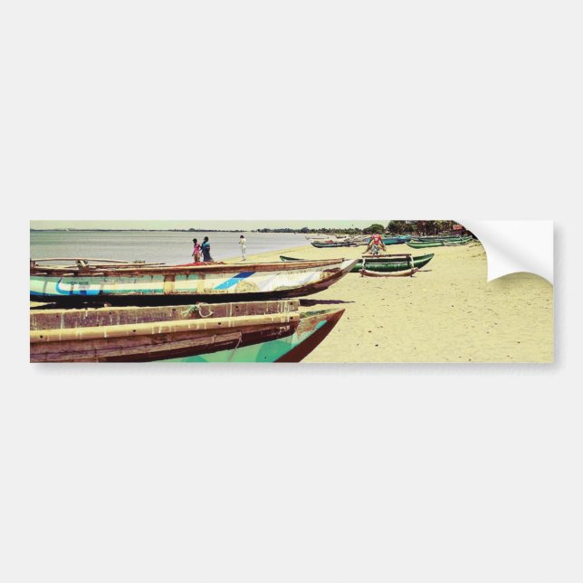 Boats on Tropical Beach Bumper Sticker (Front)