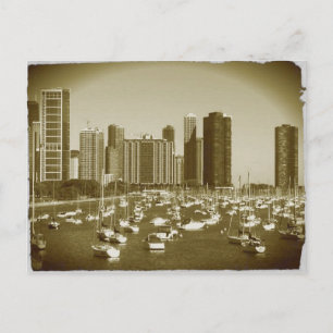 Boats parked at Lake Michigan in Chicago. Postcard
