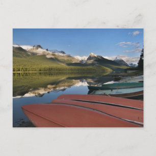 Boats parked on the lakeshore of Maligne Lake, Postcard