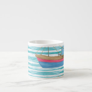 Boats Stripes: Watercolor Painting Pattern. Espresso Cup