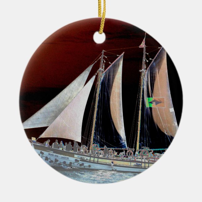 Boats under Sail Ceramic Tree Decoration (Front)