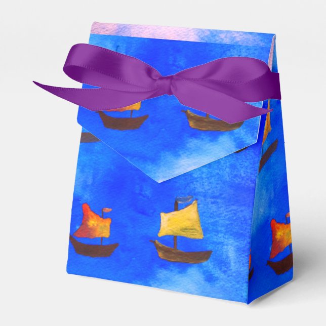 Boats watercolor Blue background Occasions Tent Favour Box (Front Side)