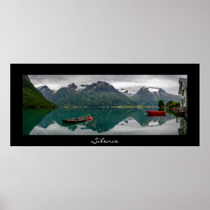 Boats with reflection in a lake black poster