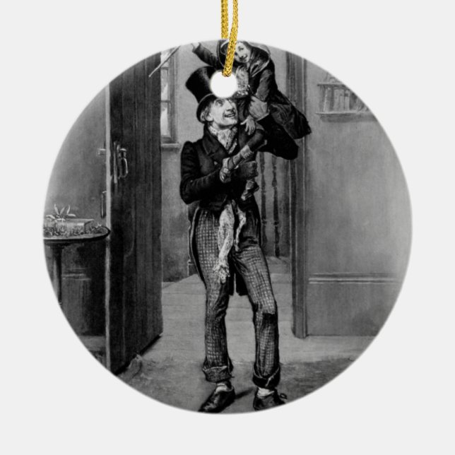 Bob Cratchit and Tiny Tim. Ceramic Tree Decoration (Front)