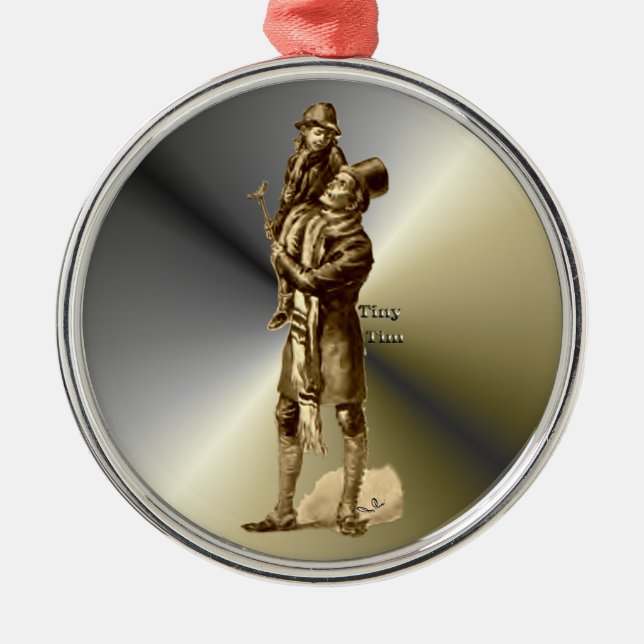 Bob Cratchit and Tiny Tim Christmas Carol Metal Ornament (Front)