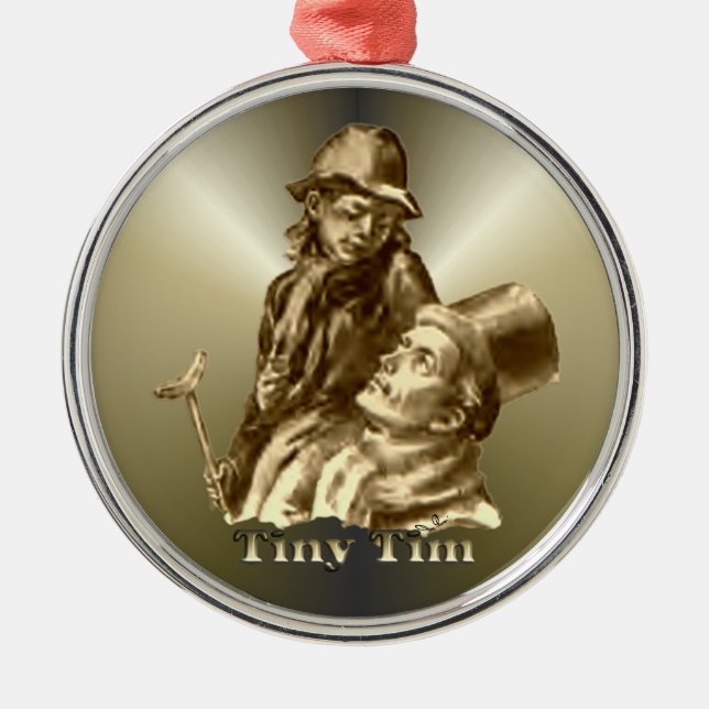 Bob Cratchit and Tiny Tim Christmas Carol Metal Tree Decoration (Front)