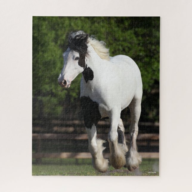 Bob Langrish Black and White Gypsy Vanner Running Jigsaw Puzzle (Vertical)