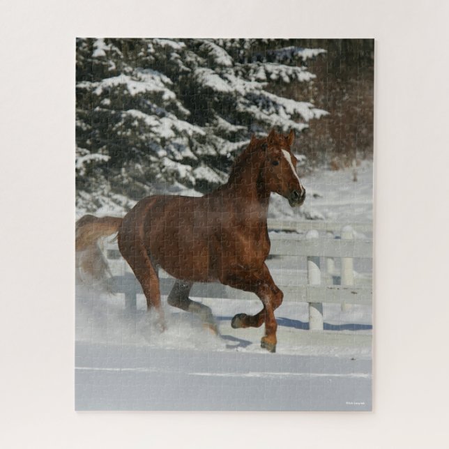 Bob Langrish | Chestnut Horse Running In The Snow Jigsaw Puzzle (Vertical)