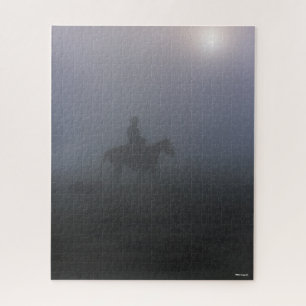 Bob Langrish Cowboy Riding In Mist With Dog Jigsaw Puzzle
