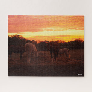 Bob Langrish Four Horses Grazing at Sunset Jigsaw Puzzle