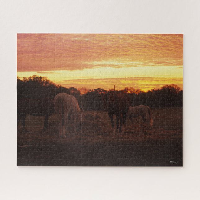 Bob Langrish | Four Horses Grazing at Sunset Jigsaw Puzzle (Horizontal)