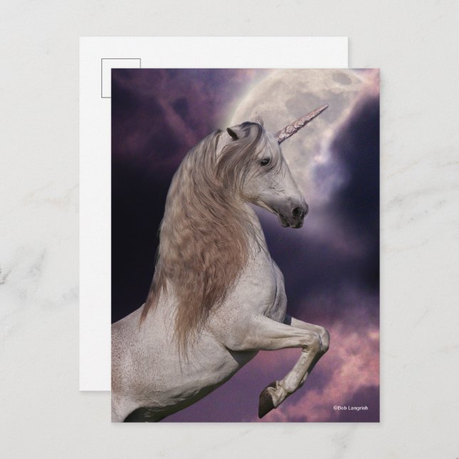 Bob Langrish | Grey Unicorn Rearing Postcard (Front/Back)