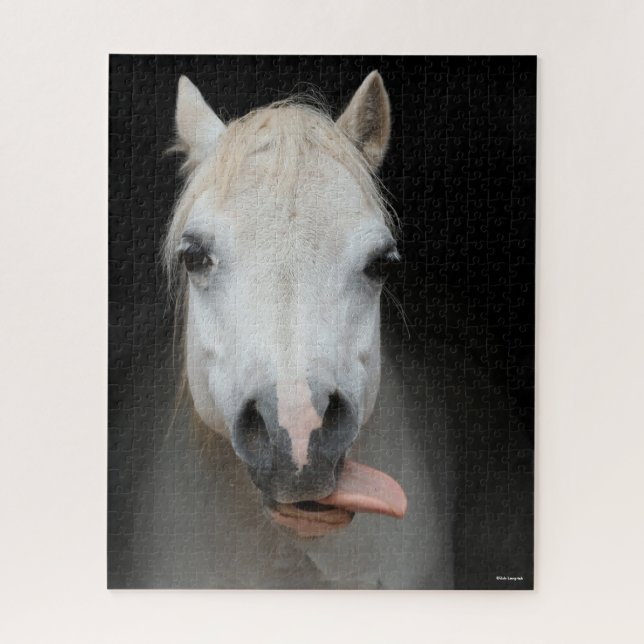 Bob Langrish | Grey Welsh Pony Tongue Out Headshot Jigsaw Puzzle (Vertical)