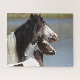 Bob Langrish Gypsy Vanner Mare and Foal Headshot Jigsaw Puzzle