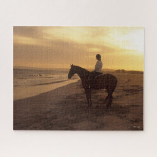 Bob Langrish Horse and Rider On Beach at Sunset Jigsaw Puzzle