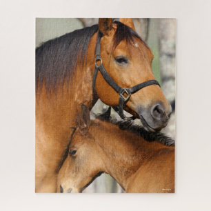 Bob Langrish Quarter Horse Mare and Foal Headshot Jigsaw Puzzle