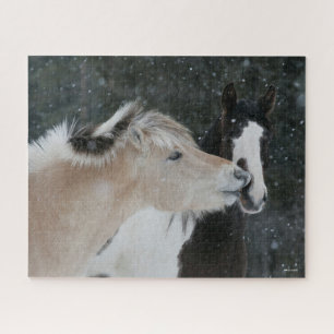 Bob Langrish Two Ponies Meeting In Snow headshot Jigsaw Puzzle