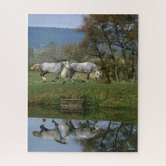 Bob Langrish | Two Together Warmbloods By Lake Jigsaw Puzzle (Vertical)