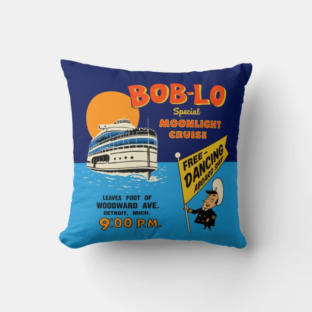 Bob-Lo Special Moonlight Cruise Retro Design Cushion (Front)